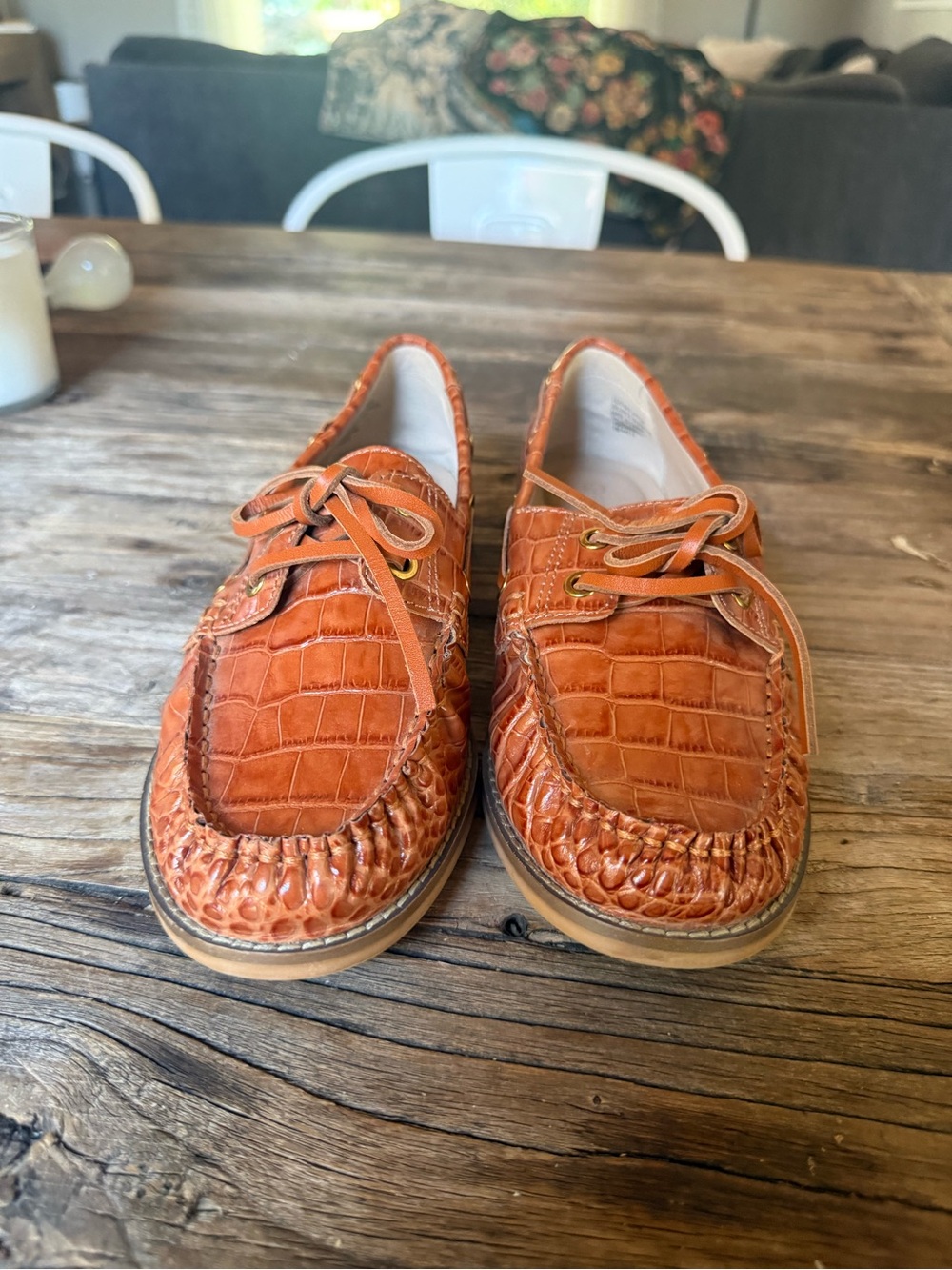 Giani Bernini Orange Croc-Embossed Leather Boat Shoes